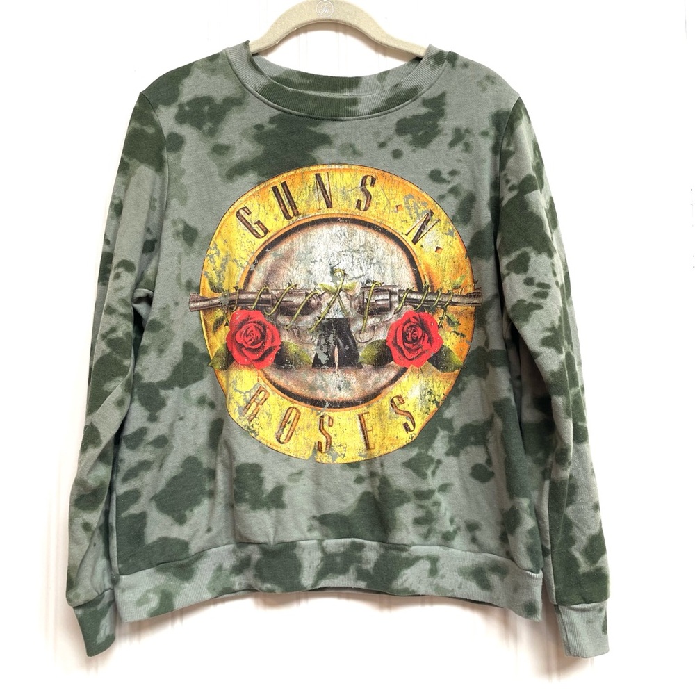 Guns N Roses Tie Dye Crewneck Band Sweatshirt Green Camo Women’s Small Medium